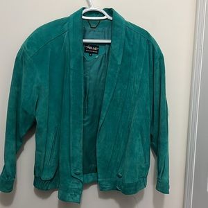 Pelle Vintage Suede leather Teal Green Oversized Bomber Jacket Size Small